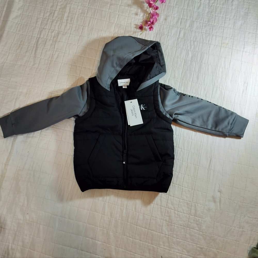 Calvin Klein Black and Gray Hooded Jacket